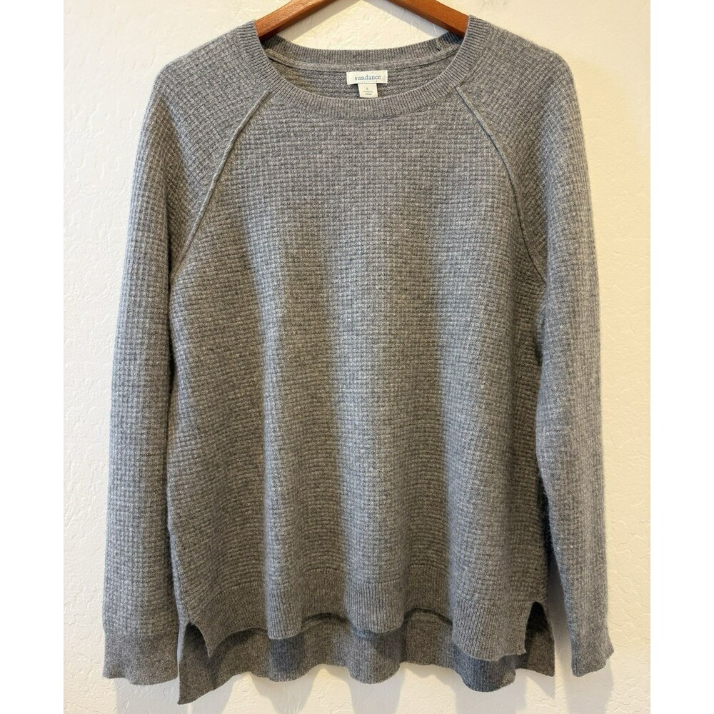 Sundance Large 100% Cashmere Crew Neck Sweater Heather Grey Gray Minimalist Cozy
